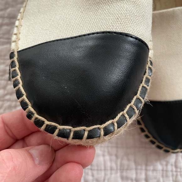 J. Crew Women's Black and Cream Faux Leather Toe Canvas Espadrilles Size 7.5 - Picture 3 of 6